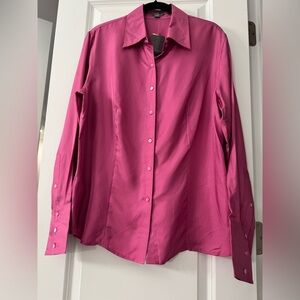 NWT- Ann Taylor Women’s Pink Button Up Silk Blouse size Large